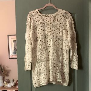 Cream Crochet Lacey floral Long Sleeve Top